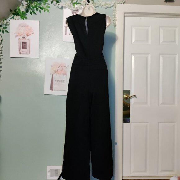 Jumpsuit Casual Wide Leg Long Pant, Crewneck Sleeveless Tie Belt with Pockets - Picture 6 of 10